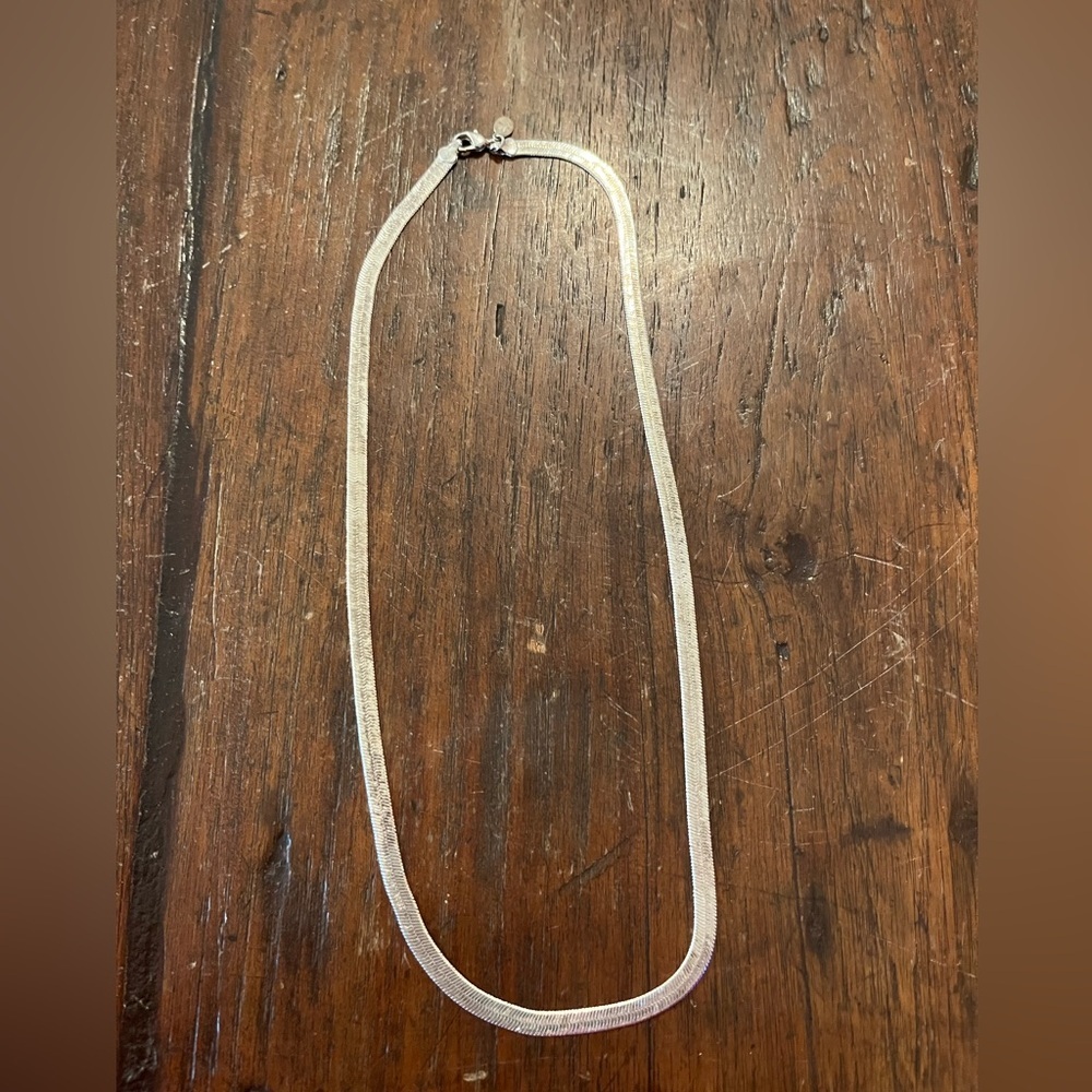 Vintage Premier Designs Signed Silver-Tone Herringbone Chain Necklace